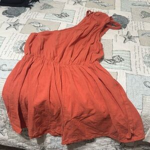 One shoulder linen gauze shorts romper